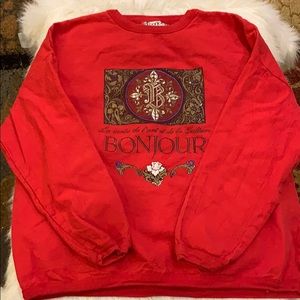 Vintage Red Bonjour Crewneck Sweatshirt